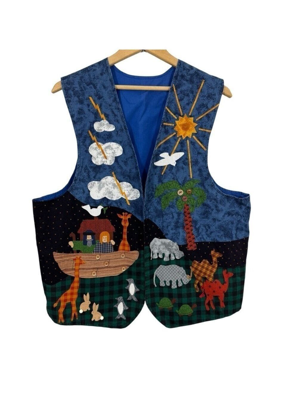 Handmade Noah’s Ark Vest Sz L Tapestry Animals Christian Church Artsy Teacher